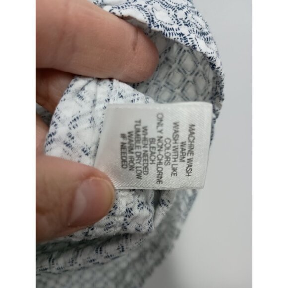 ROWM Mens Button Up Shirt Large White Gray Printed Textured Short Sleeve Preppy - Picture 7 of 10